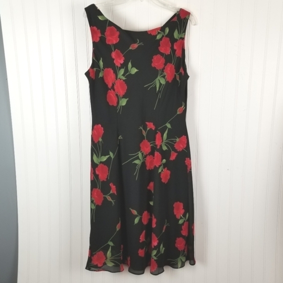 Womens Midi Dress Size 14 Black Red Floral Cowlneck Whimsigoth Fairy Grunge Y2K - Picture 2 of 11